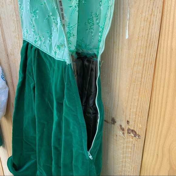 Vintage Handmade Sage & Dark Green Taffeta Velvet Holiday Cottagecore Dress - Picture 5 of 6